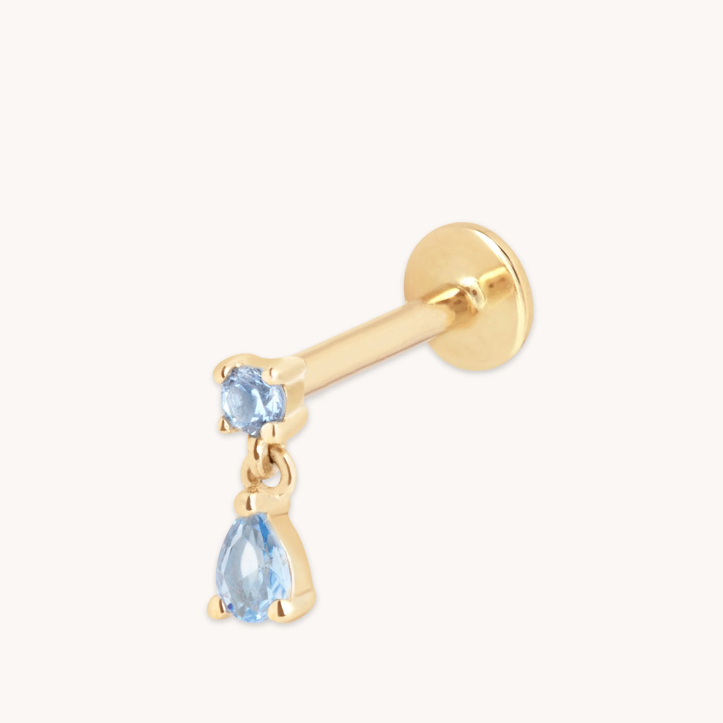 Blue Spinel Charm Piercing Stud in Solid Gold