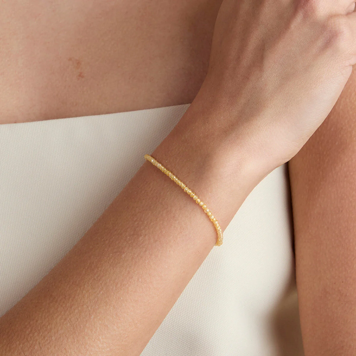 Citrine November Beaded Bracelet in Solid Gold - Image 2