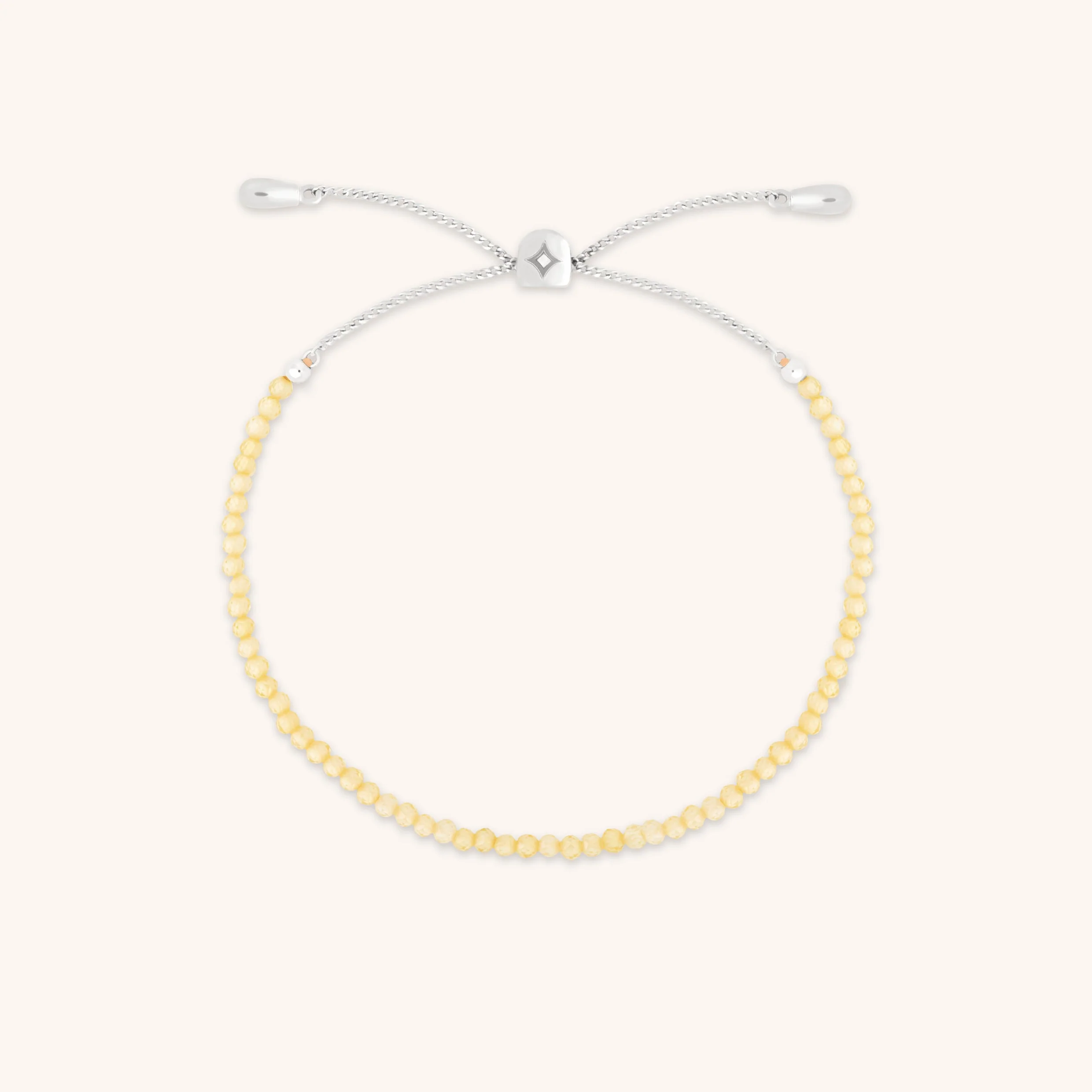 Citrine November Beaded Bracelet in Solid White Gold