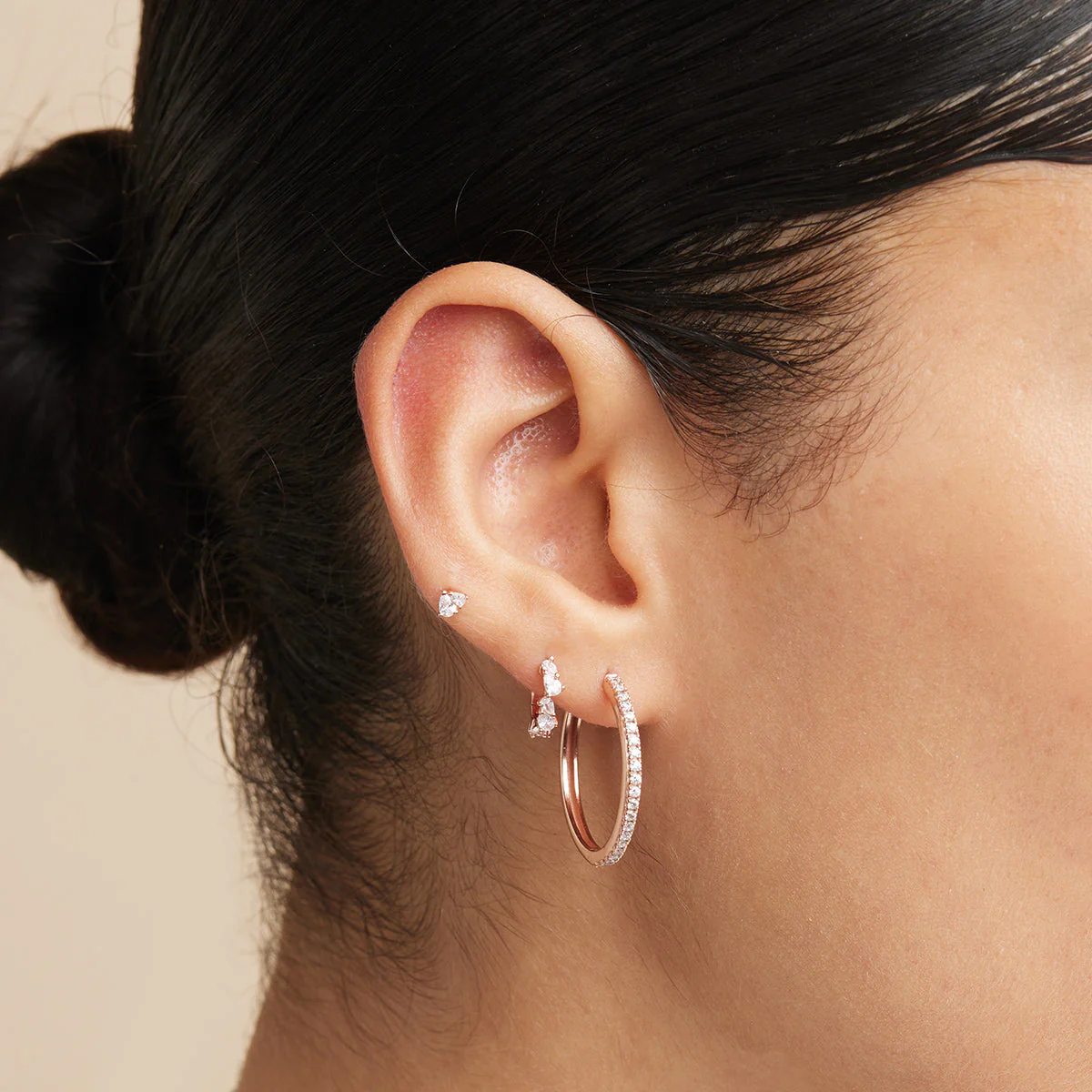 Crystal Pear Huggies in Rose Gold - Image 3
