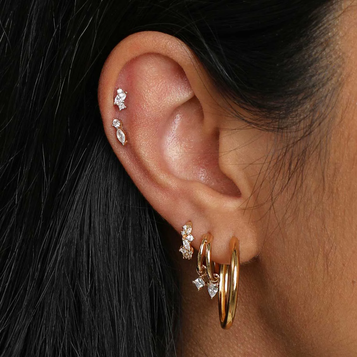 Diamond Marquise Cluster Piercing Stud in Solid Gold - Image 2