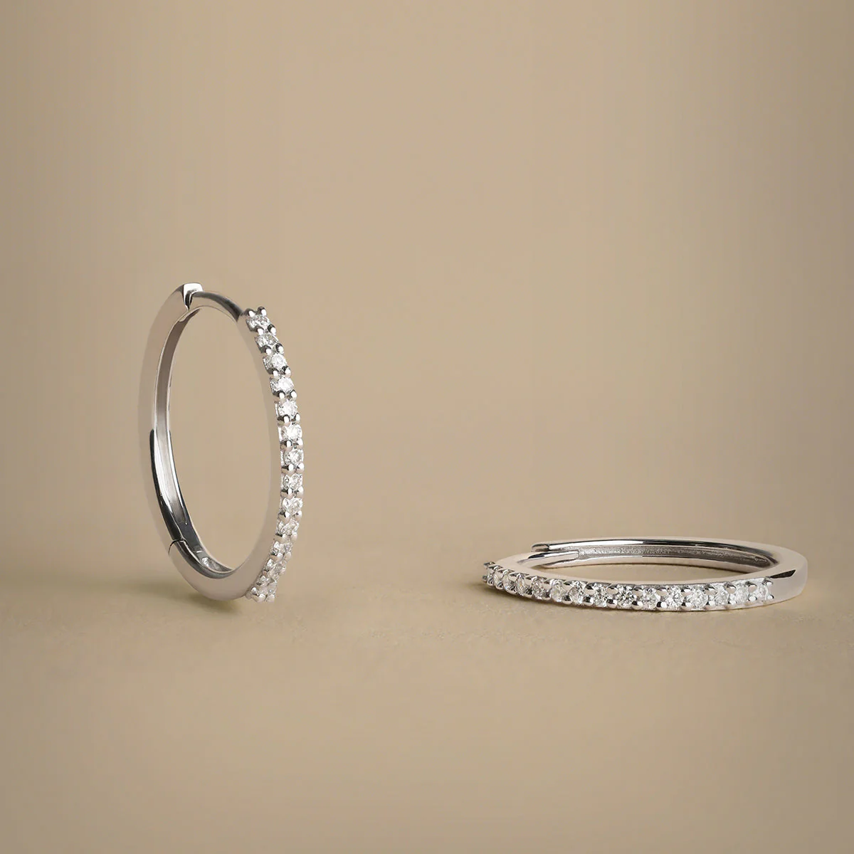 Diamond Pavé Hoops in Solid White Gold - Image 3