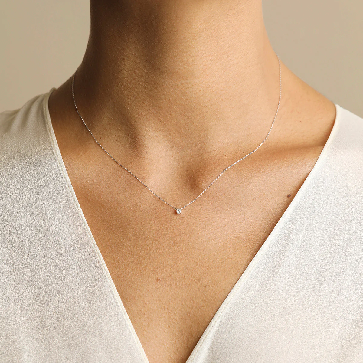 Diamond Solitaire Pendant Necklace in Solid White Gold - Image 2