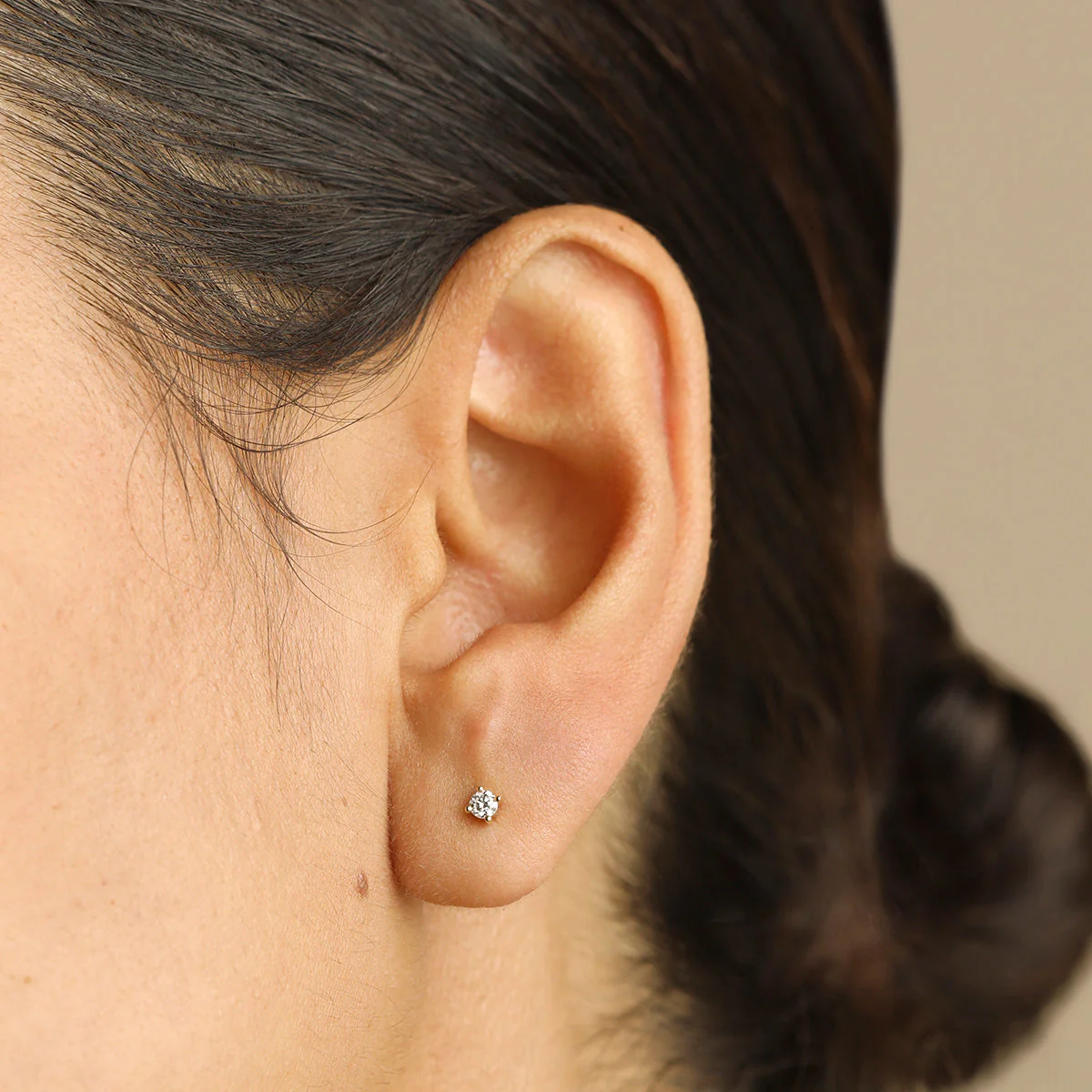 Diamond Solitaire Stud Earrings in Solid Gold - Image 2