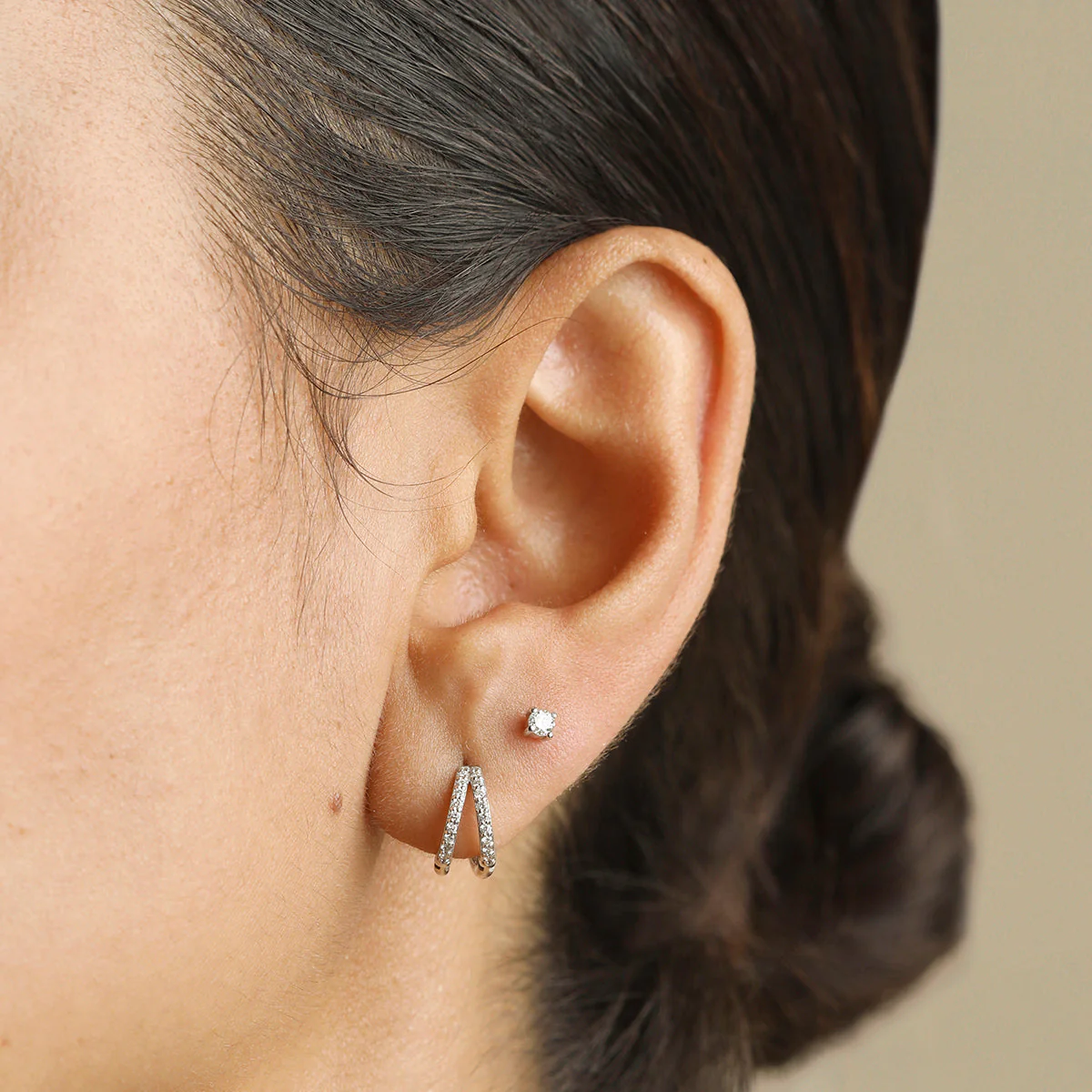 Diamond Solitaire Stud Earrings in Solid White Gold - Image 3