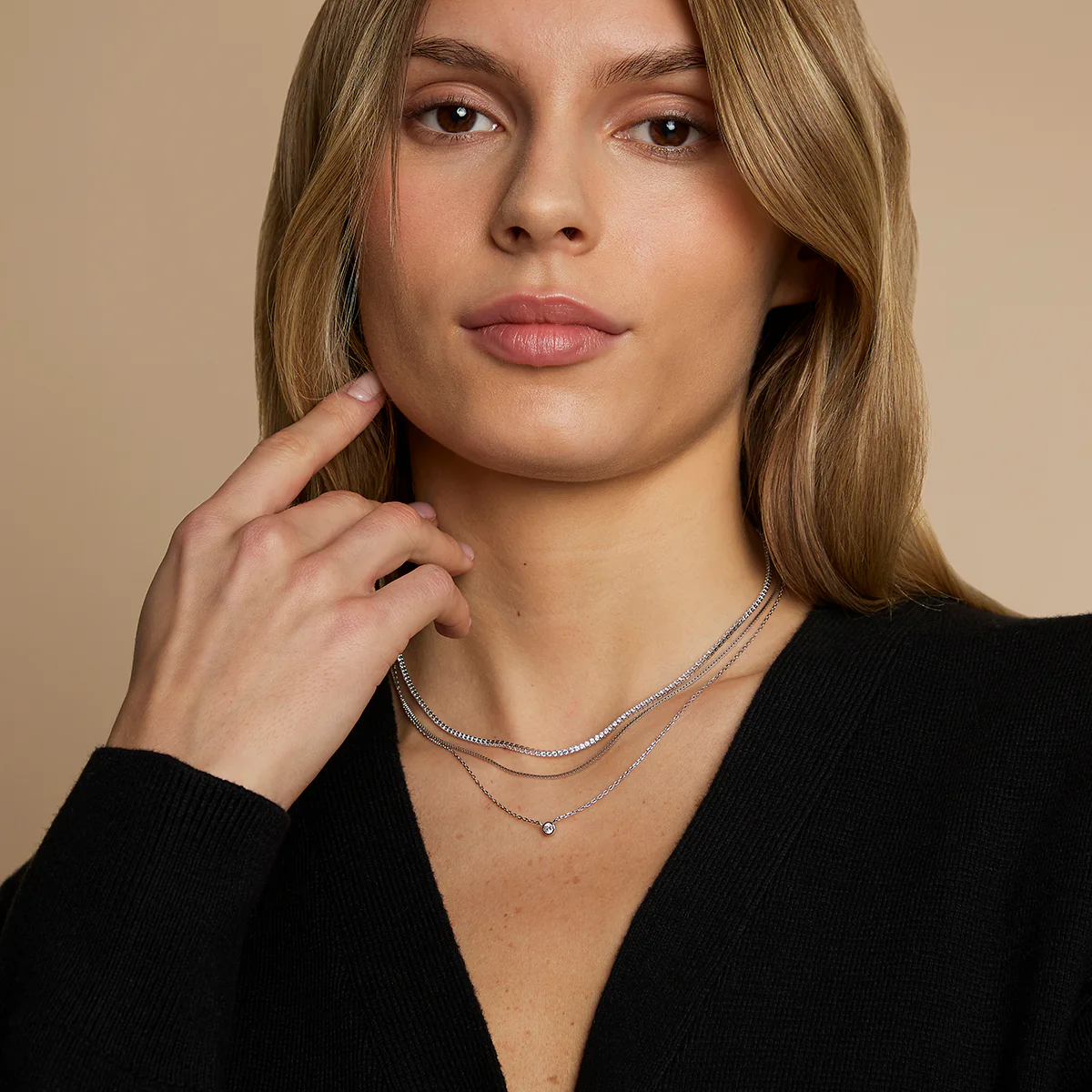 Essential Crystal Necklace Stacking Set in Silver - Image 3