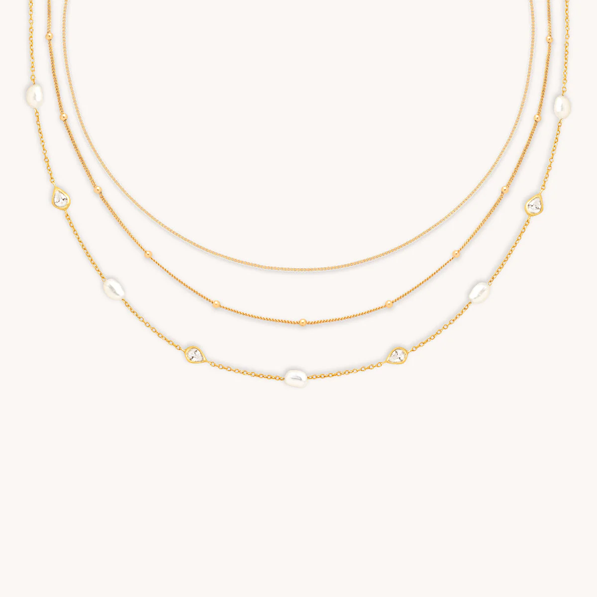 Essential Pearl Necklace Stacking Set in Gold