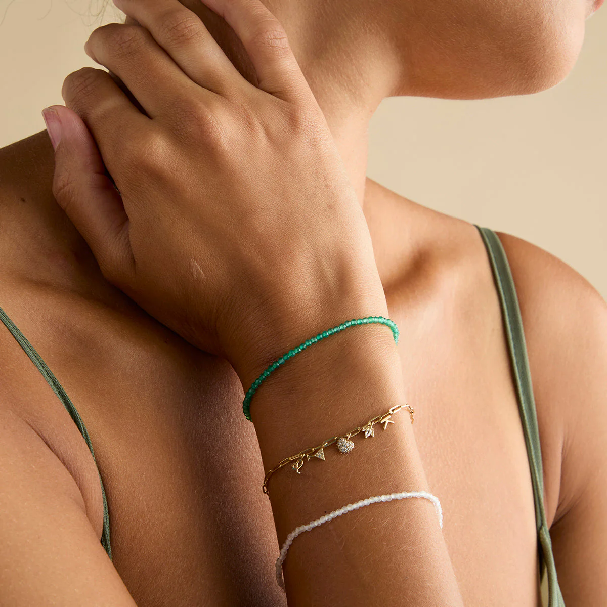 Agate May Beaded Birthstone Bracelet in Solid Gold - Image 6