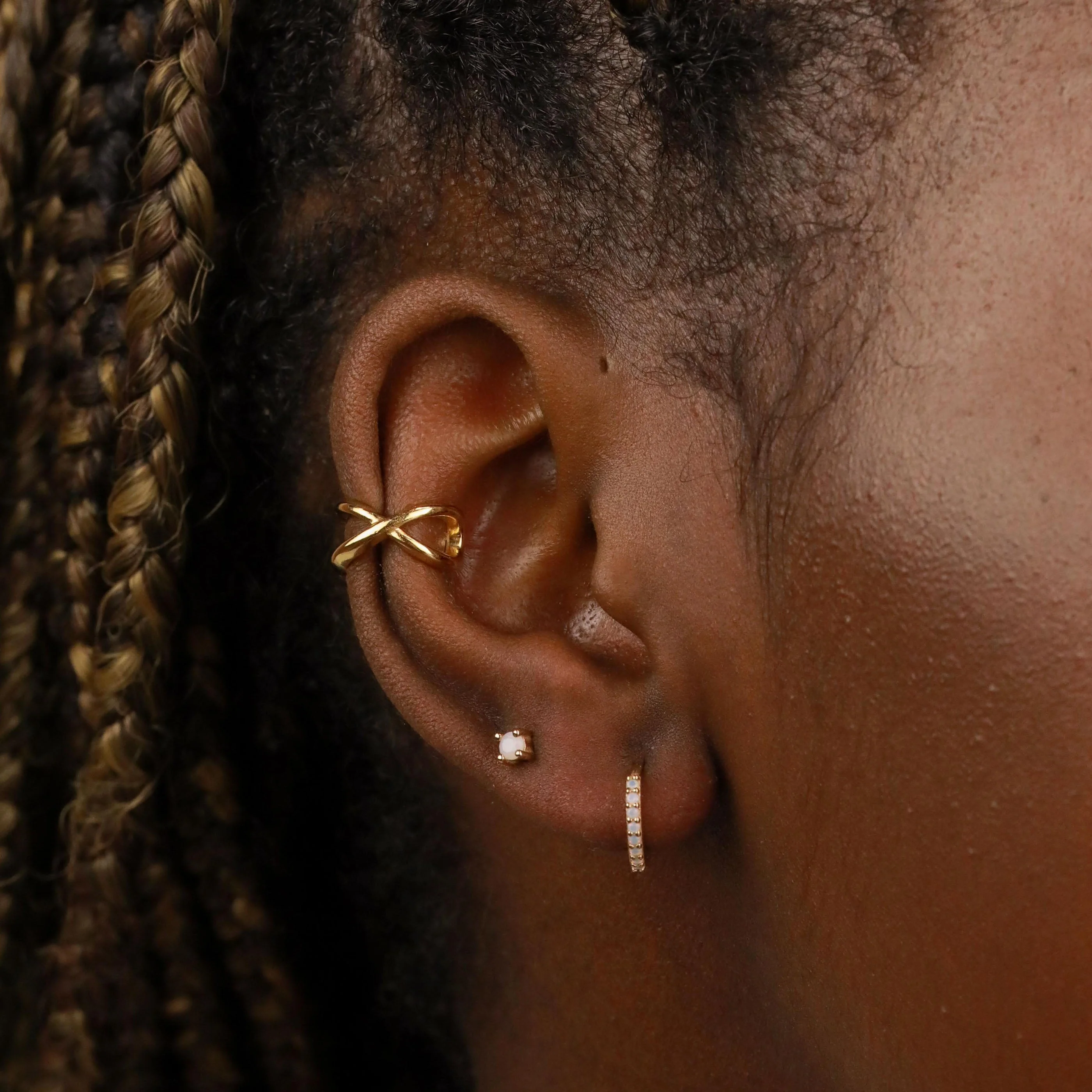 June Birthstone Stud Earrings in Gold with Moonstone CZ - Image 4