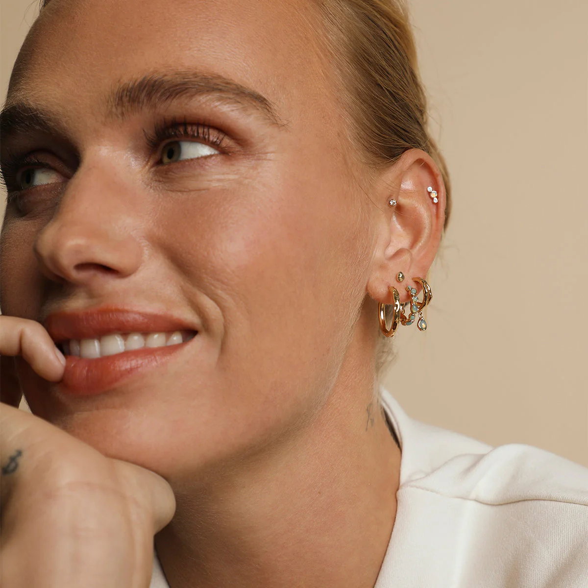 Molten Opal Cluster Piercing Stud in Solid Gold - Image 4