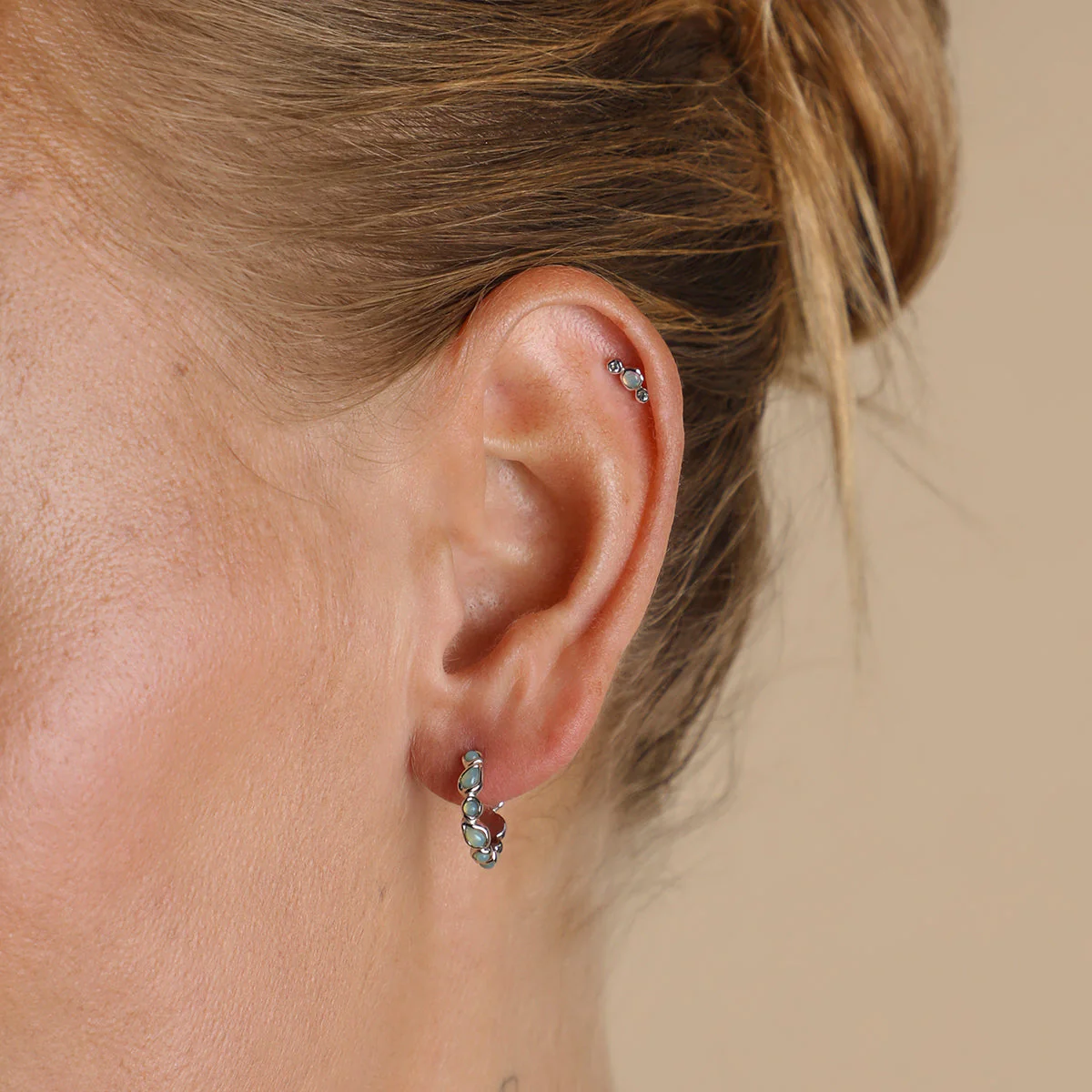 Molten Opal Cluster Piercing Stud in Solid White Gold - Image 2