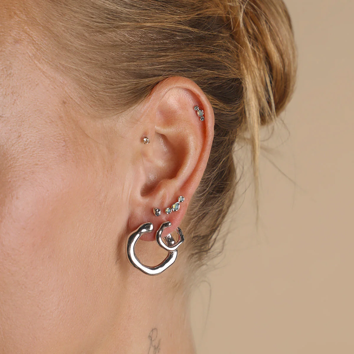 Molten Opal Cluster Piercing Stud in Solid White Gold - Image 3