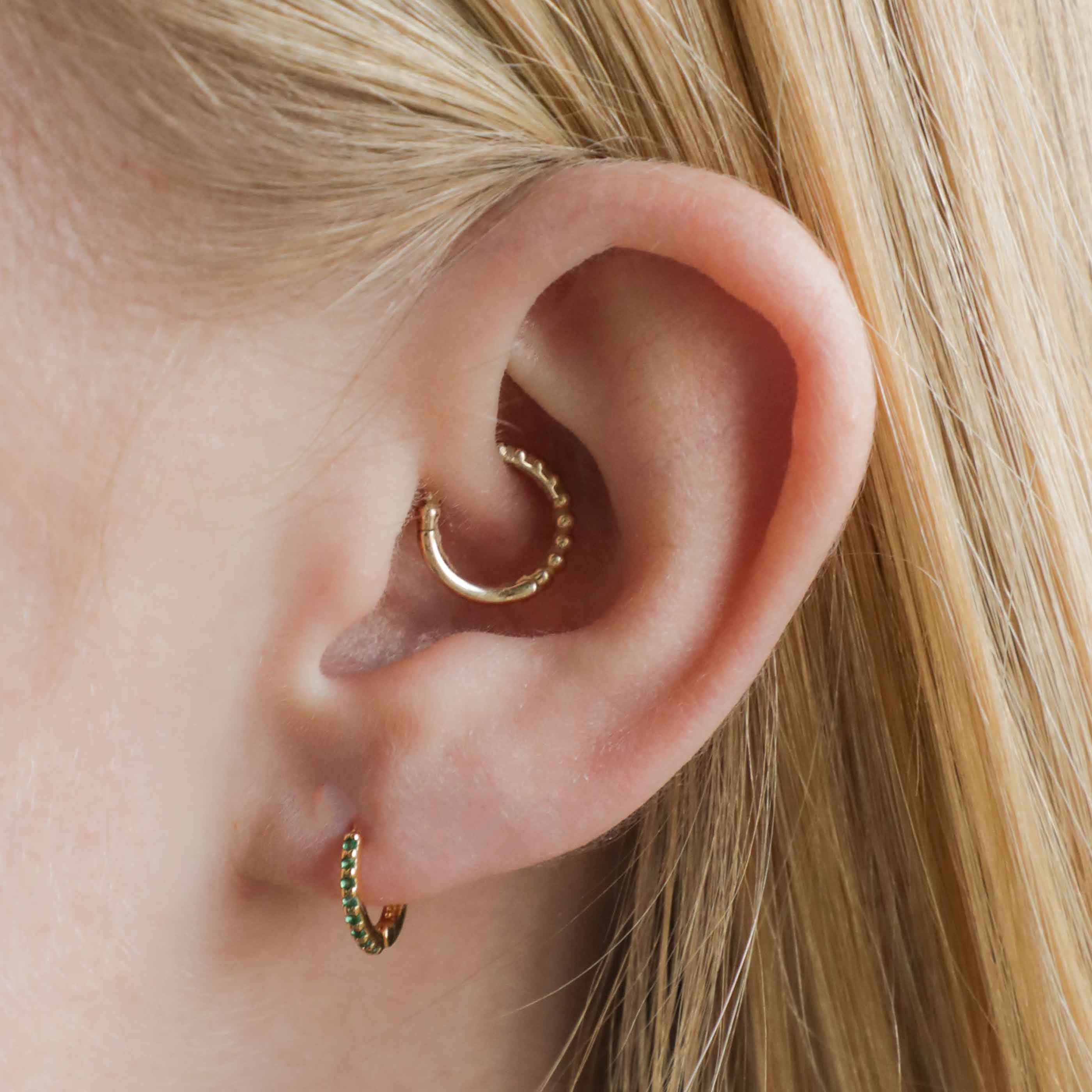 May Birthstone Huggies in Gold with Emerald CZ - Image 5