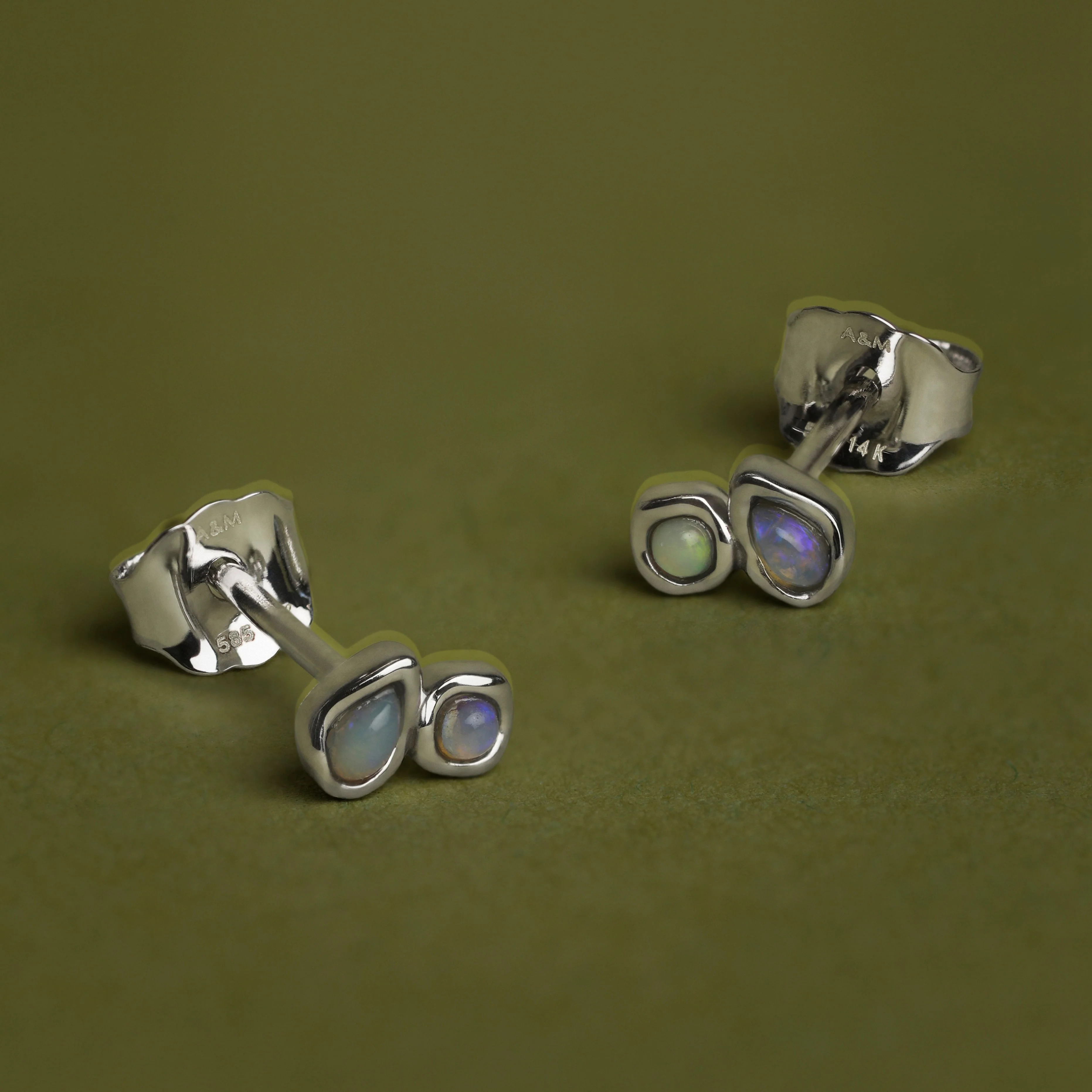 Opal Duo Studs in Solid White Gold - Image 4