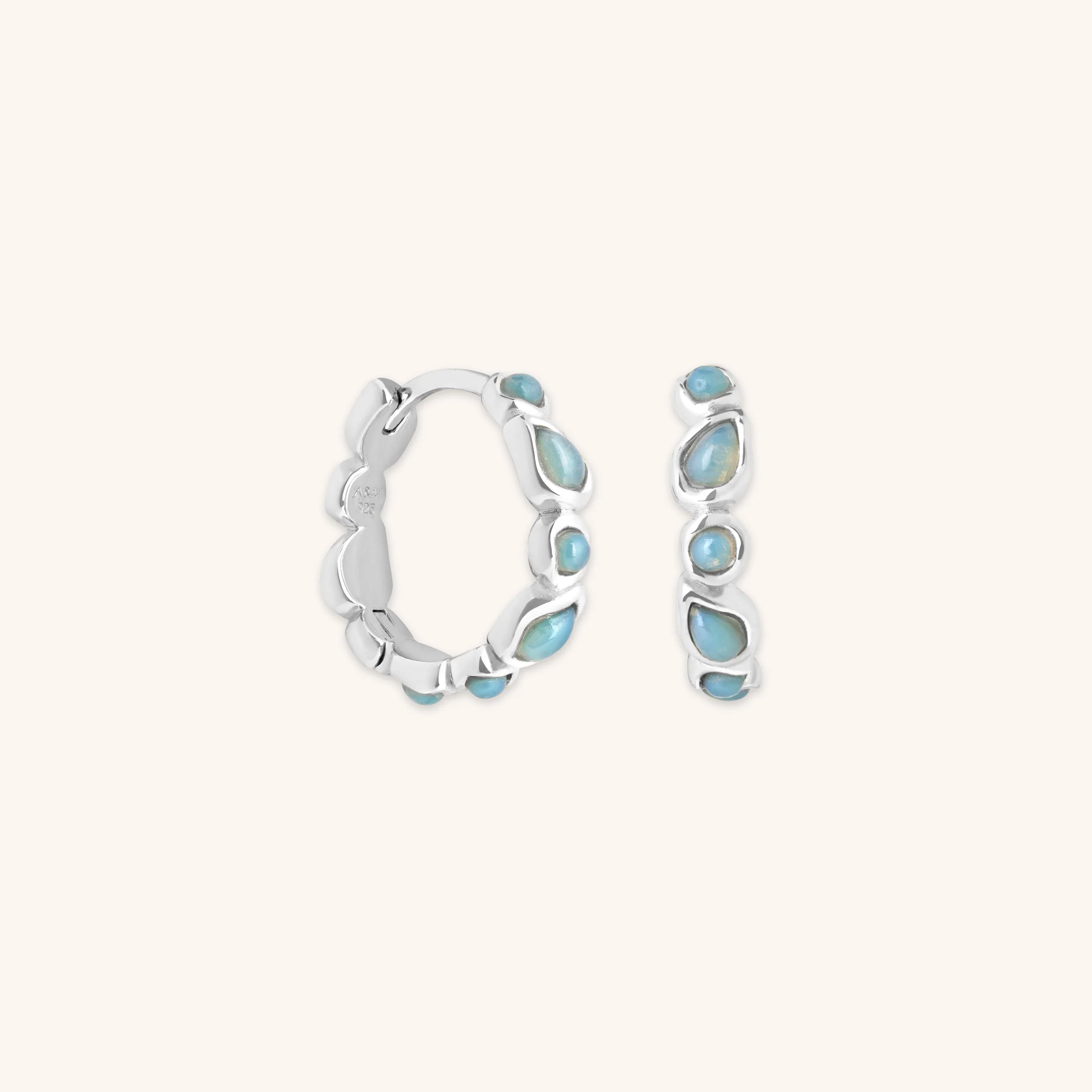 Opal Pear Bezel Hoops in Silver
