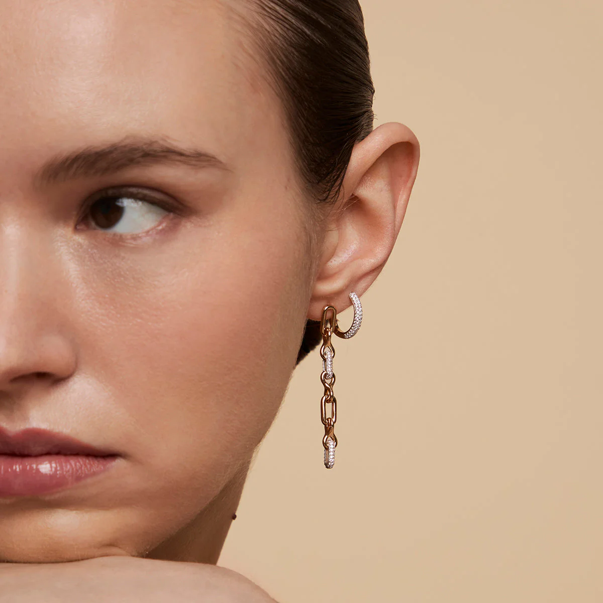 Pavé Chain Link Drop Studs in Gold - Image 3