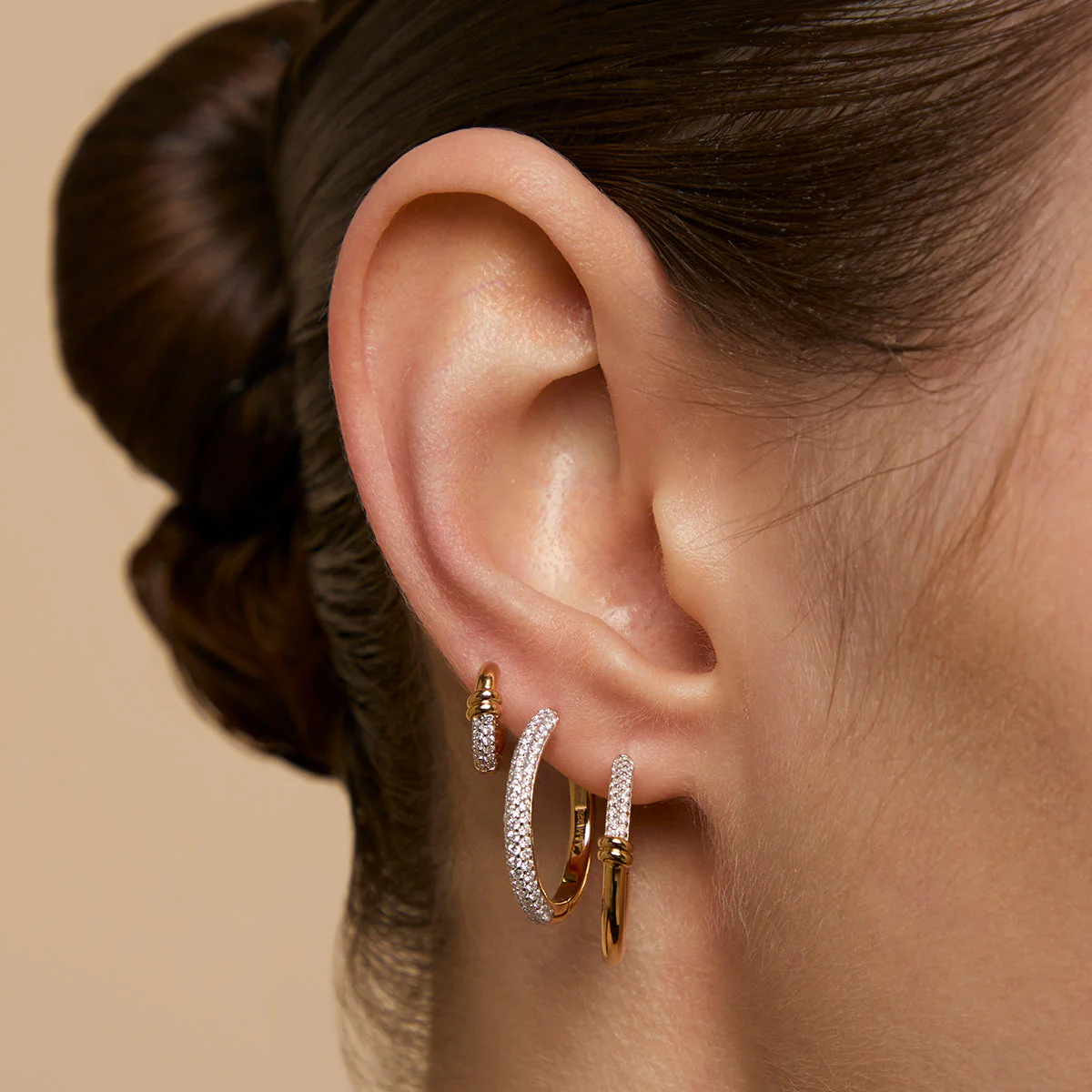 Pavé Essential Medium Hoops in Gold - Image 3