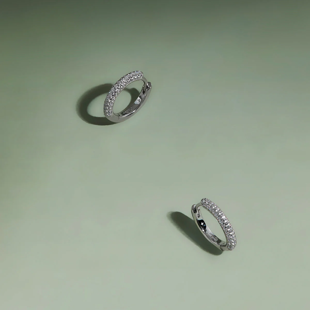 Pavé Essential Small Hoops in Silver - Image 4