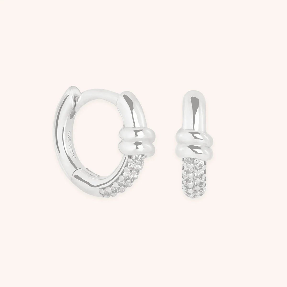 Pavé Knot Huggies in Silver
