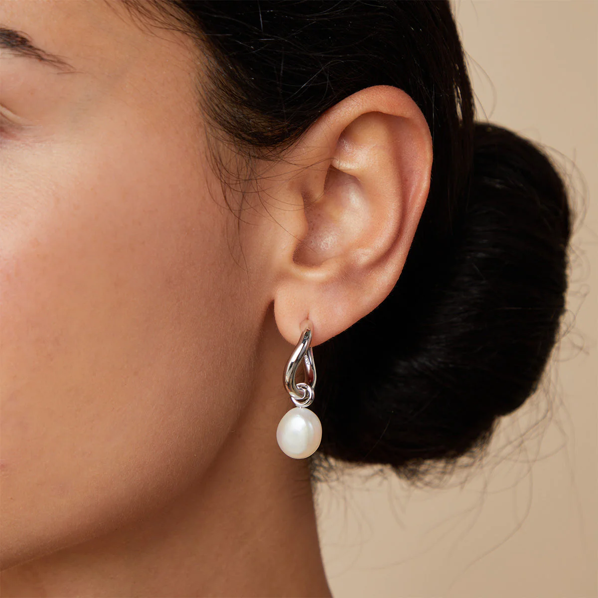 Serenity Pearl Charm Hoops in Silver - Image 2