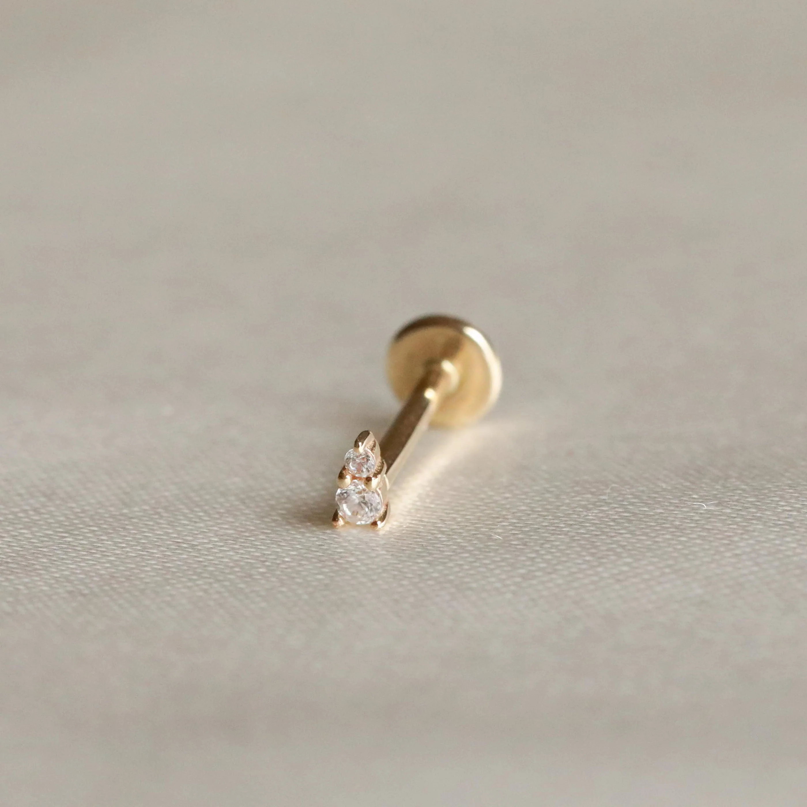 Solid Gold Stacked Crystal Piercing Stud - Image 4