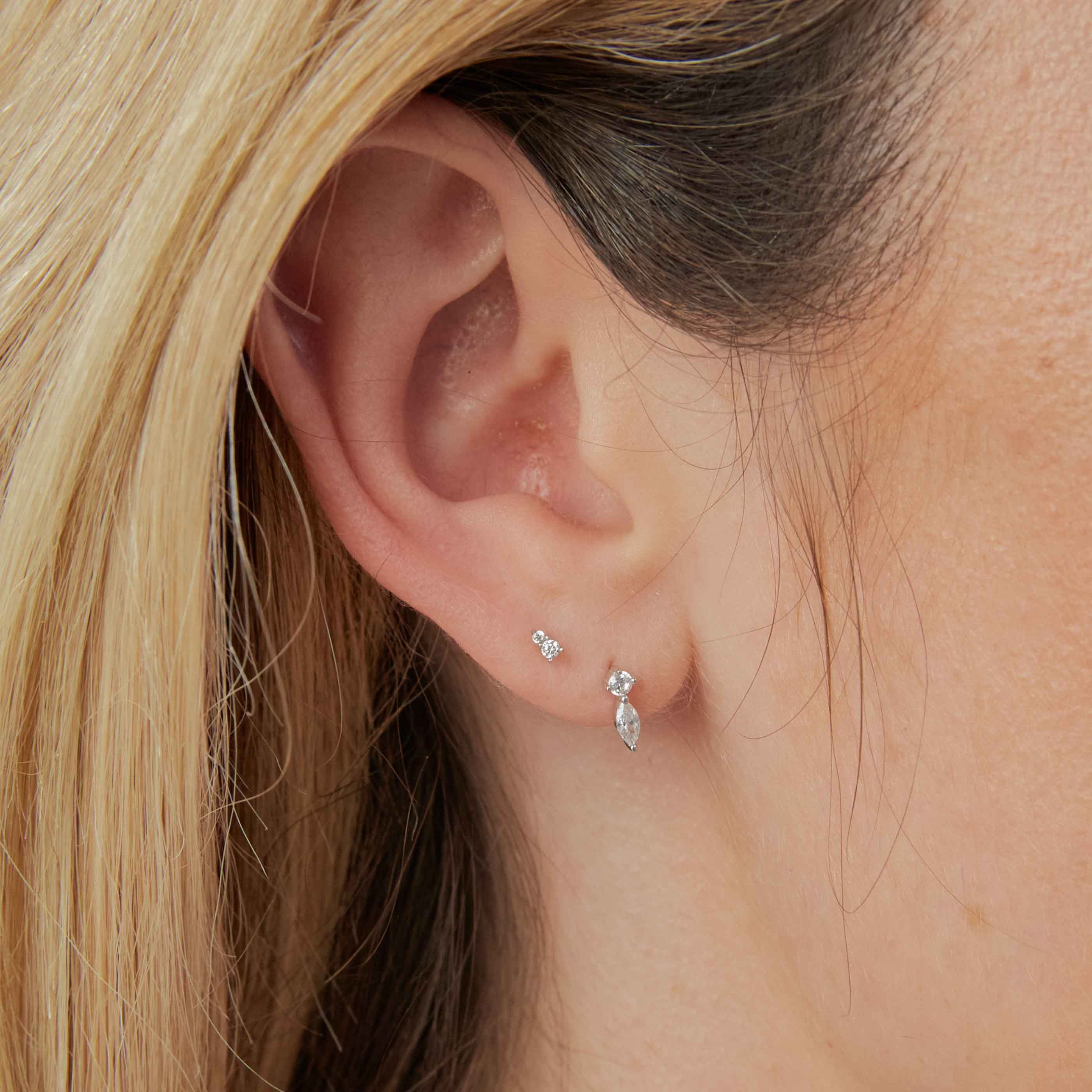 Solid White Gold Stacked Crystal Piercing Stud - Image 2
