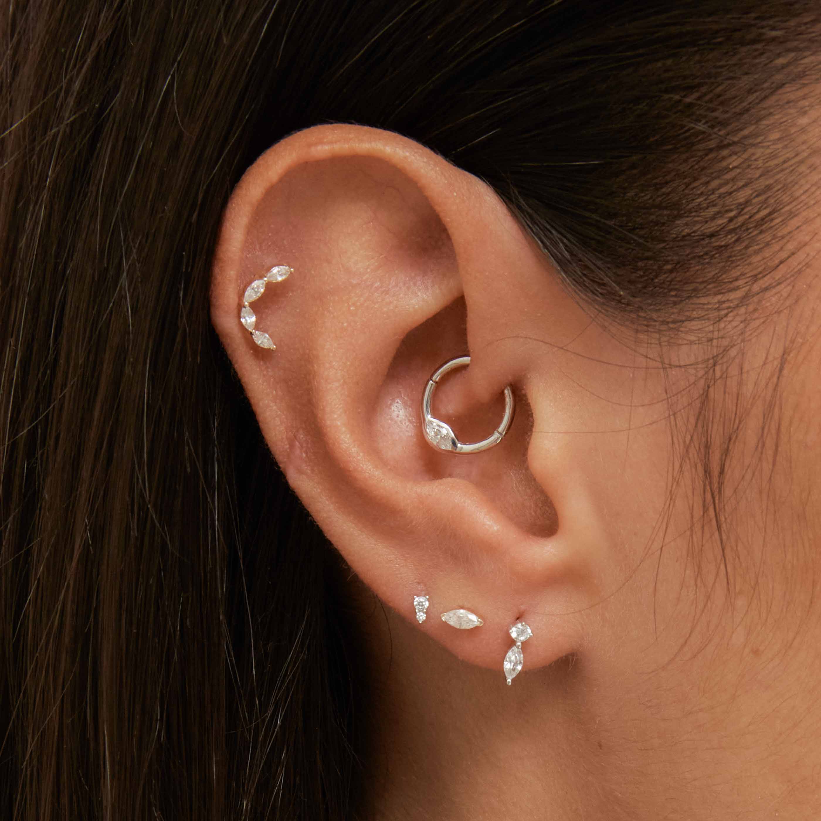Solid White Gold Stacked Crystal Piercing Stud - Image 5