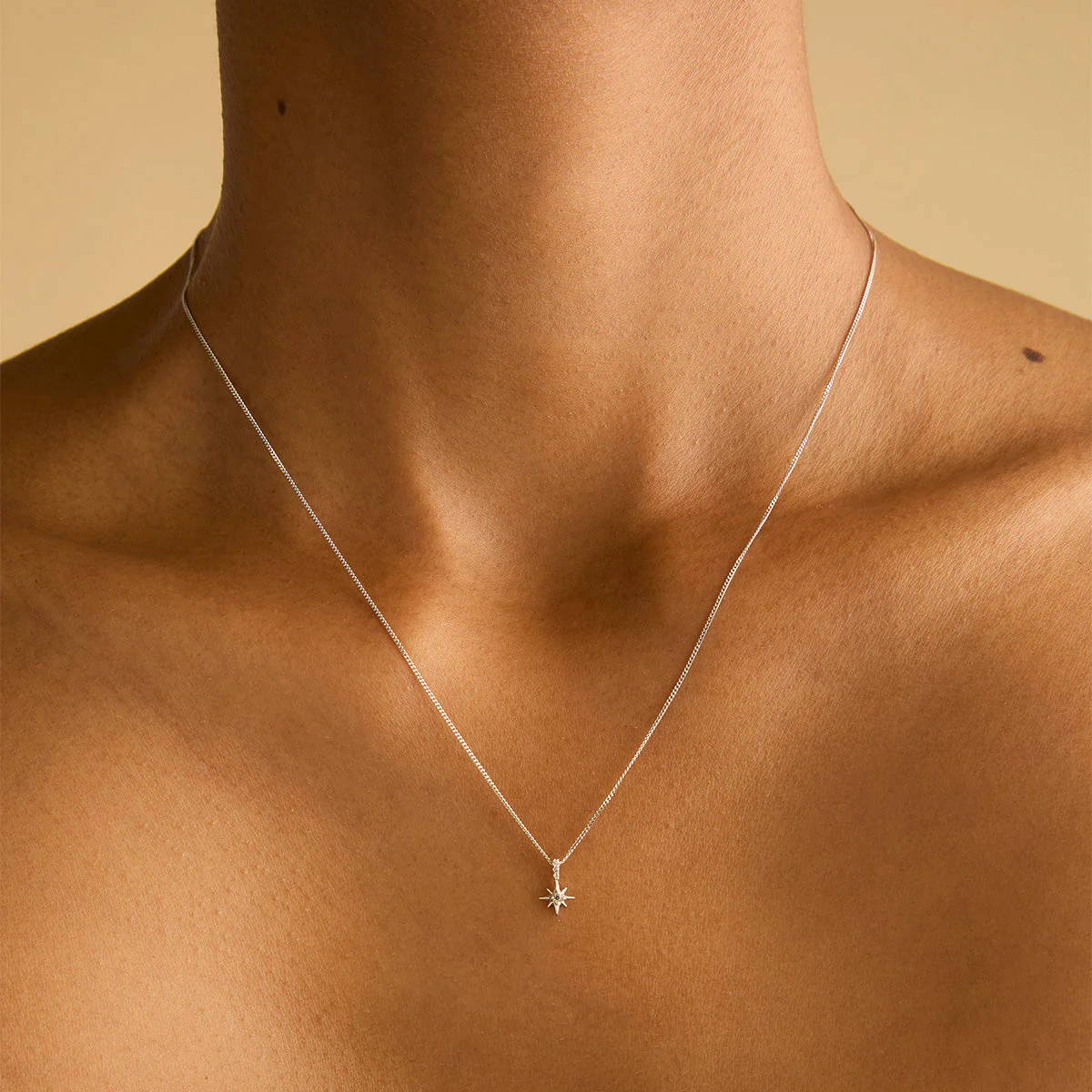 White Topaz Star Pendant Necklace in Solid White Gold - Image 3